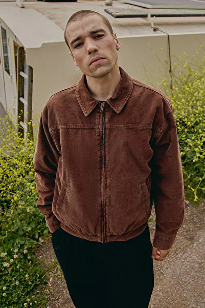 Mokşa Горчиво кафяво кадифено бомбър яке, унисекс, прекалено голямо, сезонно палто