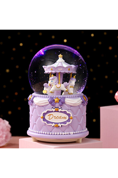 Livava Atlı Karınca Büyük Boy Kar Küresi Işıklı, Müzikli, Püskürtmeli, Mor, 1...