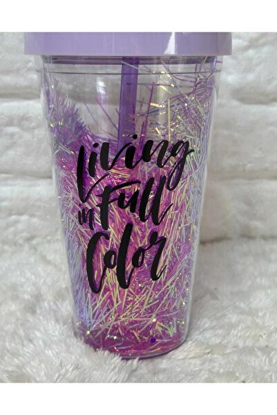 MutfakMarket Cup with Straw, Water Bottle, Cute Drinking Bowl, 450 Ml, Double Layered with Tassles