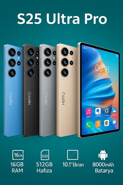 Genel Markalar S25 Ultra Pro Tablet SİYAH – 10.1” FHD Ekran, 16GB RAM, 512GB Hafıza, Klavye Mause Hediyeli