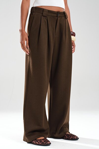 tw3 Kadın Yünlü Kışlık Kumaş Detaylı Tasarım Pantolon