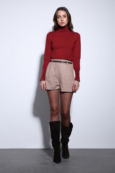 Antioch Vizon Süet Görünümlü Pileli Kadın Şort