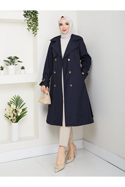 Pamuk Butik Γυναικεία καμπαρντίνα με διπλό γιακά με επένδυση και ζώνη