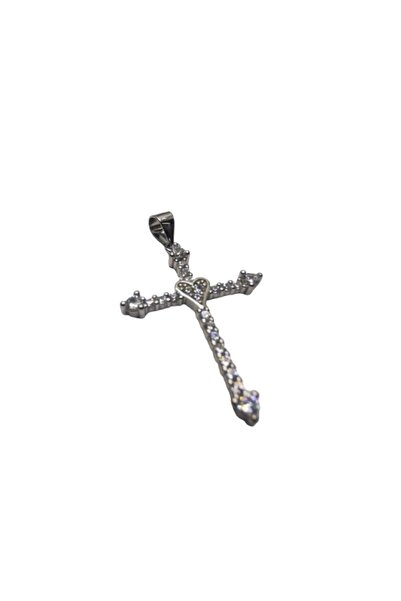 Crocodileskids Сребърна висулка 925 Голям кръст с камъни и сърце, 2.24 гр.