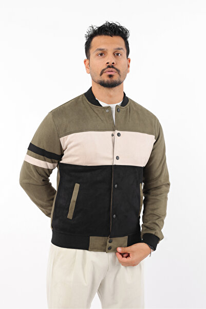 Rodrigo Чоловічий спортивний сезонний підкладковий бомбер з блоками та застібками на кнопках із замші