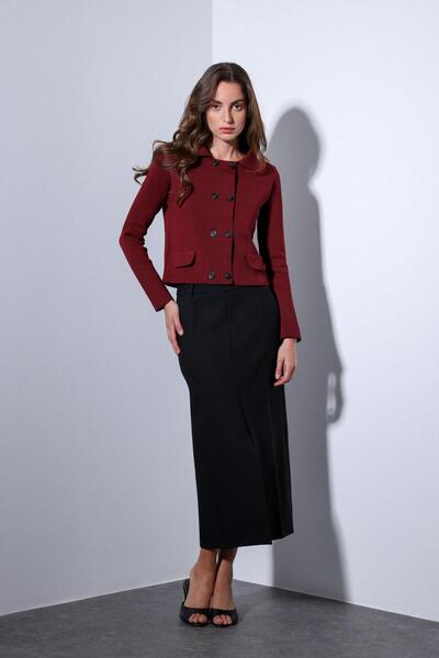 Antioch Burgundy Double-Breasted Closure Women's Knitwear Cardigan