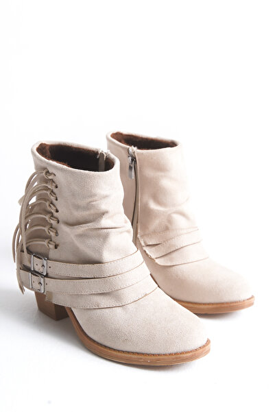 MARSEDO Γυναικείες μπότες παντελόνι με χοντρό τακούνι με στρογγυλή μύτη με φερμουάρ Davina Beige Suede