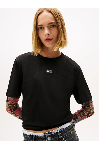Tommy Hilfiger Tjw Emblem Box Cut Women's Black T-Shirt Dw0Dw22202Bds