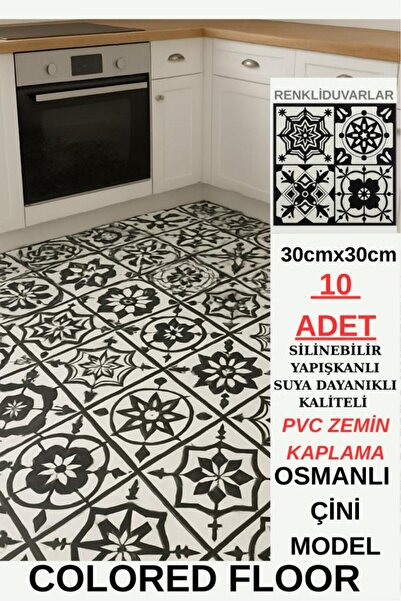 Renkli Duvarlar 30cmx30cm 10 Adet Yapışkanlı Osmanlı çini Floor Pvc Panel Zemin Kaplama Paneli Arkası Kauçuklu 2124