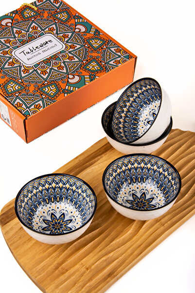 MUKKO HOME Set of 4 Patterned Porcelain Bowls – 320 ml / Gift Boxed