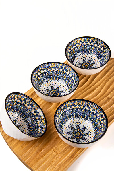MUKKO HOME Set of 4 Patterned Porcelain Bowls – 320 ml / Gift Boxed