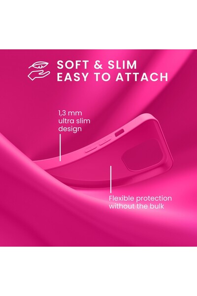 Apple (compatible) Apple iPhone 14 Flippy Liquid Silicone Case with Microfiber Interior, Shock Protection, Pink-Fuchsia