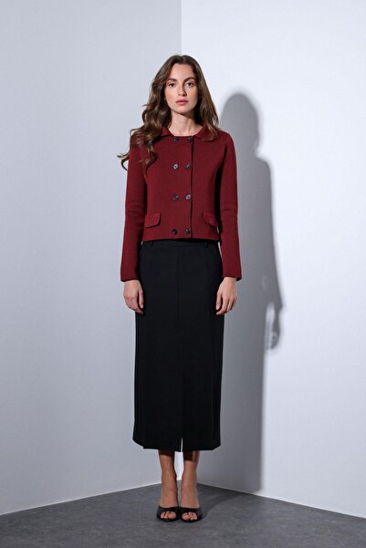 Antioch Burgundy Double-Breasted Closure Women's Knitwear Cardigan