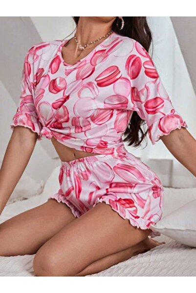 CSR HOMEWEAR Γυναικείο κοντομάνικο σορτς με βολάν PİNKMAKO