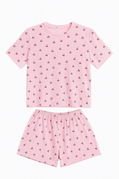 HAKKE Cherry Patterned T-Shirt Shorts Set