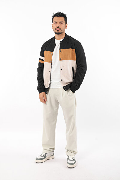 Rodrigo Чоловічий спортивний сезонний підкладковий бомбер з блоками та застібками на кнопках із замші