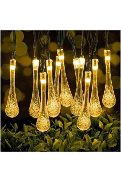 Flippy Solar String Lights 6 m, 28 LEDs, Water Drop Ornaments, Black Wire, Indoor/Outdoor, Warm White
