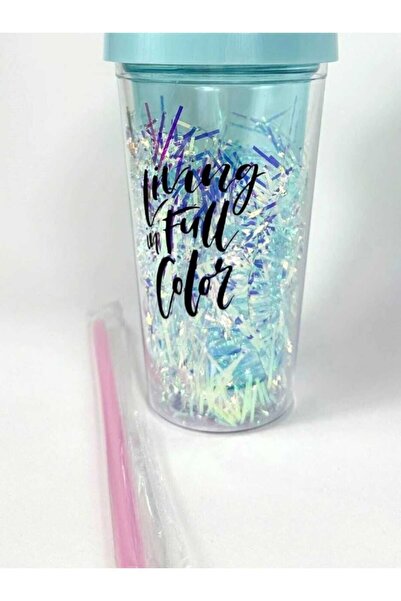 MutfakMarket Cup with Straw, Water Bottle, Cute Drinking Bowl, 450 Ml, Double Layered with Tassles