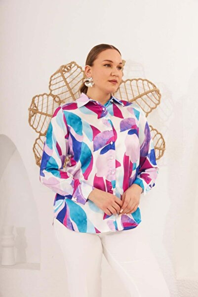 RMG Gamzemoda Leaf Printed Plus Size Shirt