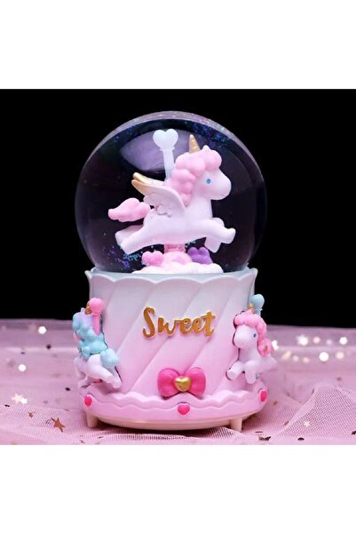 Livava Unicorn Büyük Boy Kar Küresi Işıklı, Müzikli, Püskürtmeli, Pembe, 16X12