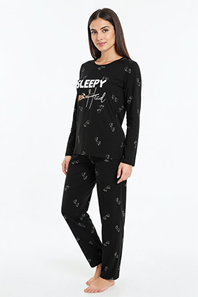 Bravie Set de pijamale din viscoză Sleepy Written Elite, lung, negru 3552