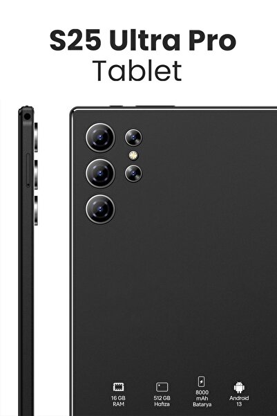 NEFFO S25 Ultra Pro Tablet Siyah – 10.1” FHD Ekran, 16GB RAM, 512GB Hafıza, Klavye Mause Hediyeli