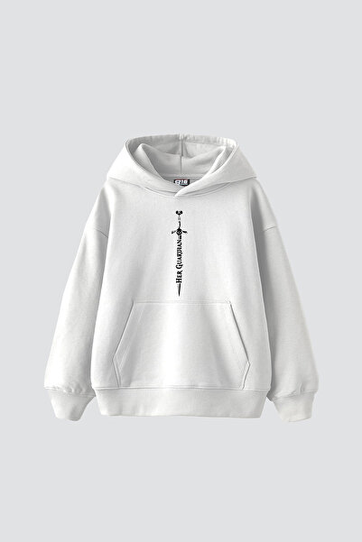 Sekizbiraltı Her Guardian Printed Oversize Unisex White Hoodie