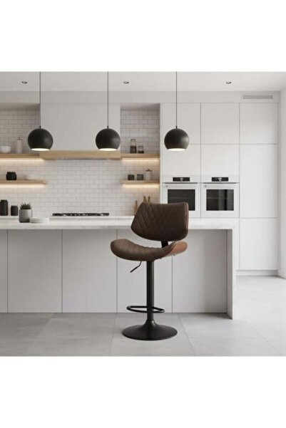 BAITY كرسي بار جلدي (قابل للتعديل بقاعدة حديدية) - بني