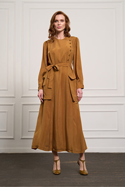 MissWhence Düğme Detaylı Cupro Elbise