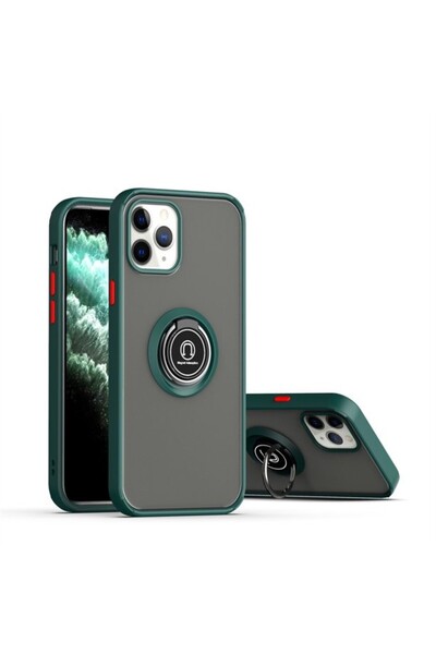 Apple (compatible) Anti-Fall Metal Bracket Case for Apple iPhone 12/12 Pro, Shock-Resistant, Magnetic Ring, Green