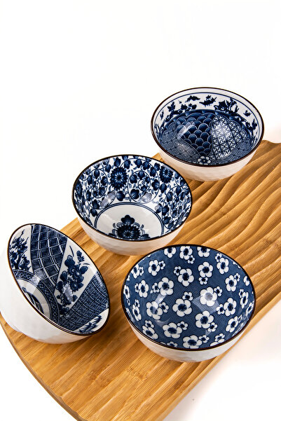 MUKKO HOME Set of 4 Patterned Porcelain Bowls – 320 ml / Gift Boxed