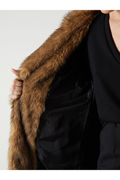 LC Waikiki Brown Jacket Collar Women's Fur Coat