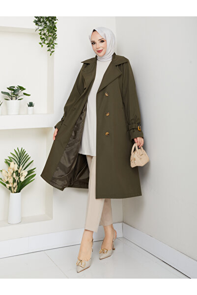 Pamuk Butik Γυναικεία καμπαρντίνα με διπλό γιακά με επένδυση και ζώνη