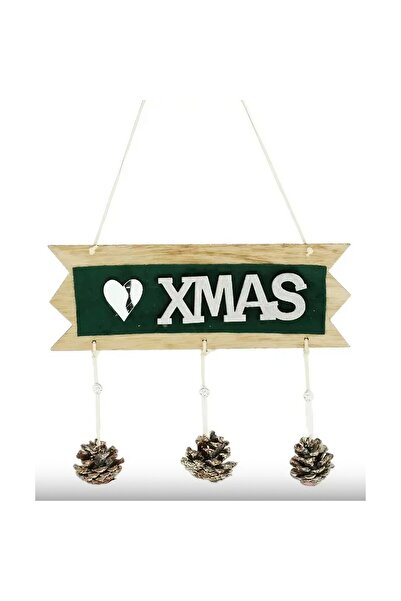 Flippy Christmas Decoration in Wood 'Flippy', Xmas Design, Hanging Cones with Heart, 25x9 cm, Green/Silver