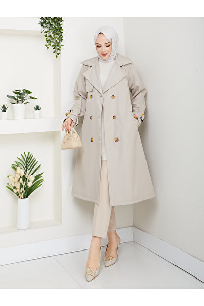 Pamuk Butik Kadın Astarlı Kruvaze Yaka Kuşaklı Trençkot