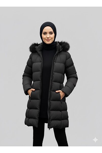 BERNEO Palton de pluș pentru femei, cu glugă, cu fermoar lateral detaliat