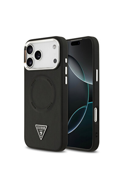 Guess iPhone 17 Pro Kılıf Lisanslı M-Safeli PU Deri Metal Kamera Çerçeveli Üç...