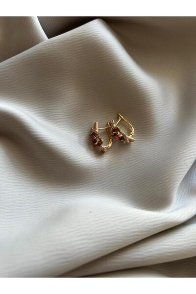 XUPİNGS Özel Tasarım Rose Renk Yakut Taşlı Küpe