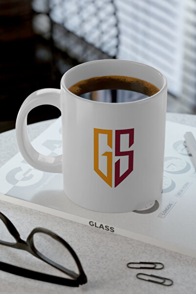 Saltos كوب قهوة من البورسلين مطبوع عليه GS، طقم أكواب هدايا بتصميم أصفر وأحمر