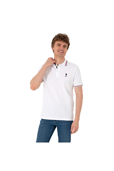 U.S. Polo Assn. Ανδρικό μπλουζάκι με λαιμόκοψη πόλο σε κανονική εφαρμογή, λευκό