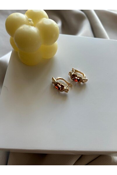 XUPİNGS Özel Tasarım Rose Renk Yakut Taşlı Küpe