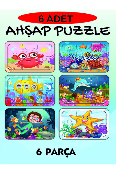 ASE DİZAYN Ahşap Eğitici ve Öğretici 6 parça çocuk puzzzle 6 adet