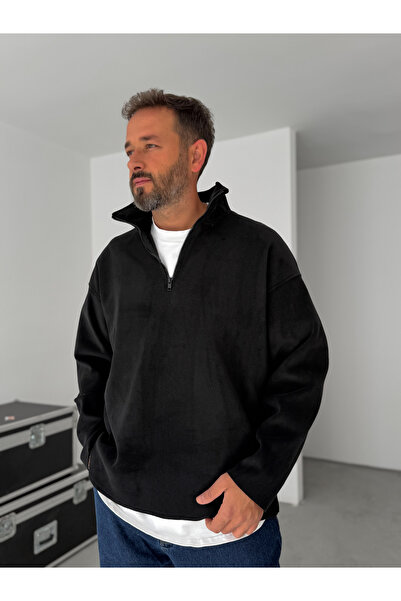 BYBASICMAN Черна еластична поларна блуза с половин цип TW-7048