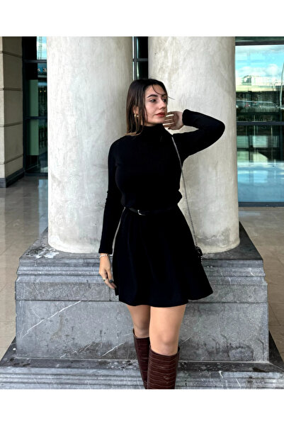 buğrahayalin    Women's Long Sleeve Turtleneck Loose Condo Acrylic Dress