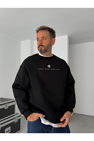 BYBASICMAN Siyah Eros Kabartmalı Sweatshirt TW-7026