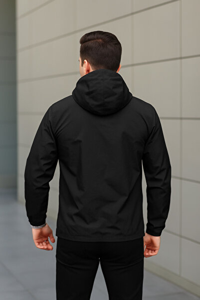 comstar Men's Zippered Hooded Black Windbreaker & Raincoat