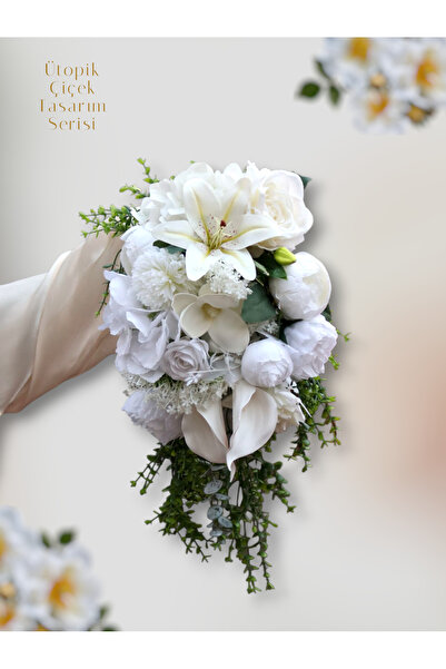 Ütopik çiçek SARKAN ŞELALE KIRIK BEYAZ GELİN ÇİÇEĞİ GELİN BUKETİ