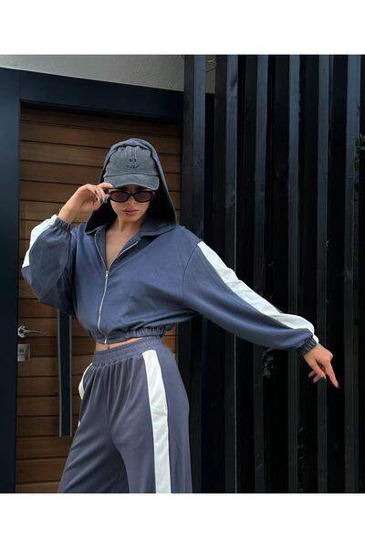 minaaise Hanorac oversize cu fermoar din țesătură modal antracit pentru femei...