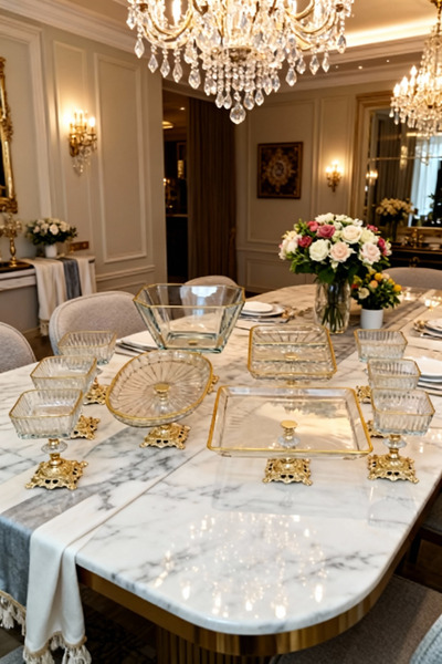 Elta Collection طقم عرض تقديمي مكون من 10 قطع بأرجل معدنية ذهبية