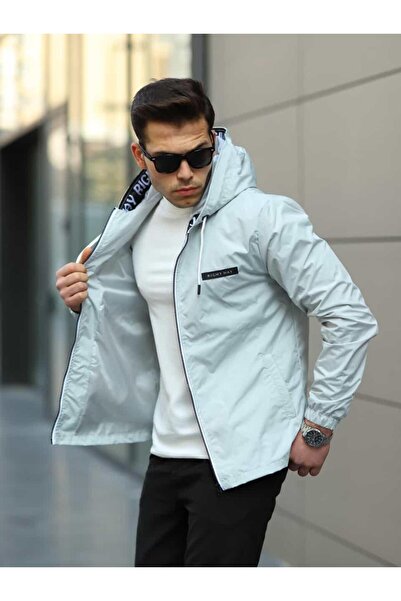comstar Men's Zippered Hooded Gray Windbreaker & Raincoat